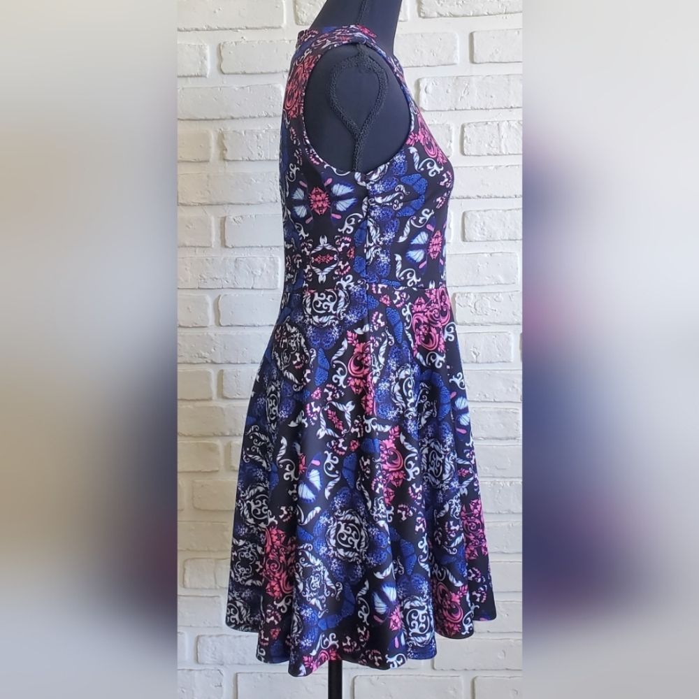 Streetwear Society Fit and Flare Skater Pockets Swing Dress Sheath Blue Pink Med - Picture 10 of 16